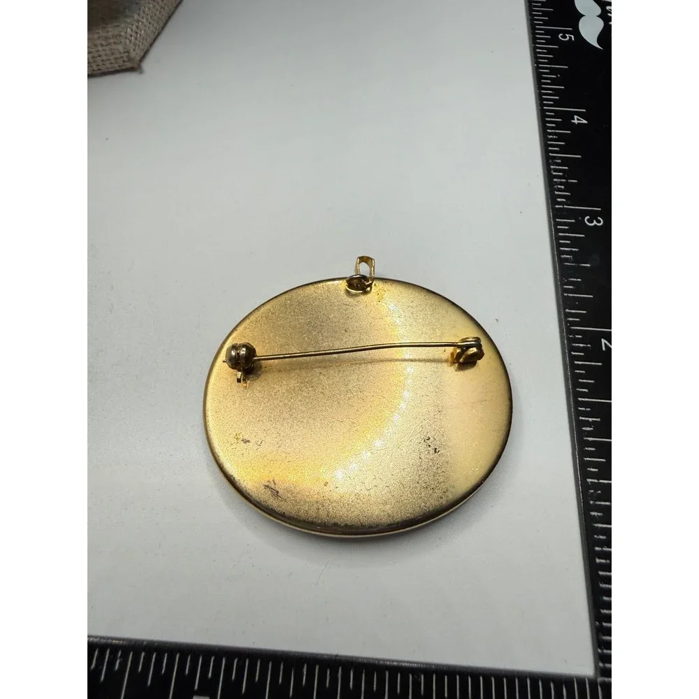 Vintage Amita‎ Japanese Damascene Floral Brooch Pendant Gold Silver Inlay Oval